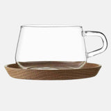 Glass Office Cup with Bamboo Saucer